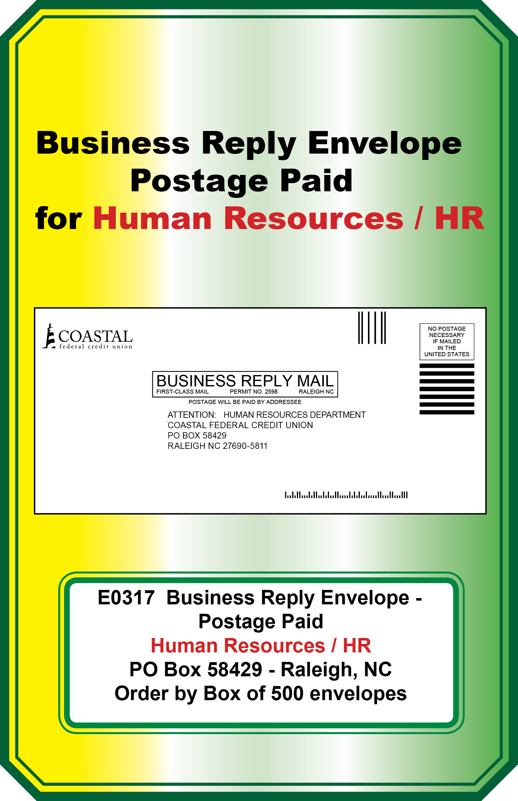 Business Reply Envelope (Human Resources)  (<b>Order By:Box of 500<b>)